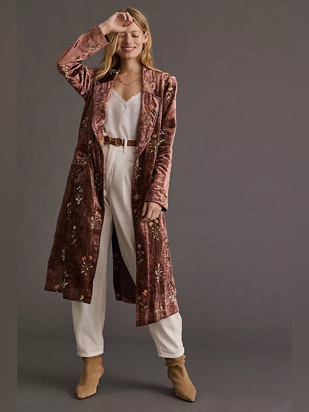 ANTHROPOLOGIE Embroidered Velvet Duster Jacket
